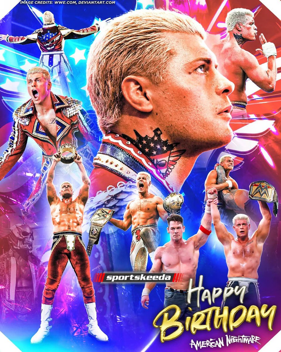 WrestleRealitys's tweet photo. The years may pass, but the adrenaline in his soul still fuels the American Nightmare 🔥 
We wishes a very happy birthday to a 3-time WWE Champion, one of the biggest stars in wrestling today, Cody Rhodes! 🎉🥳 https://t.co/hRKbgjTmWt