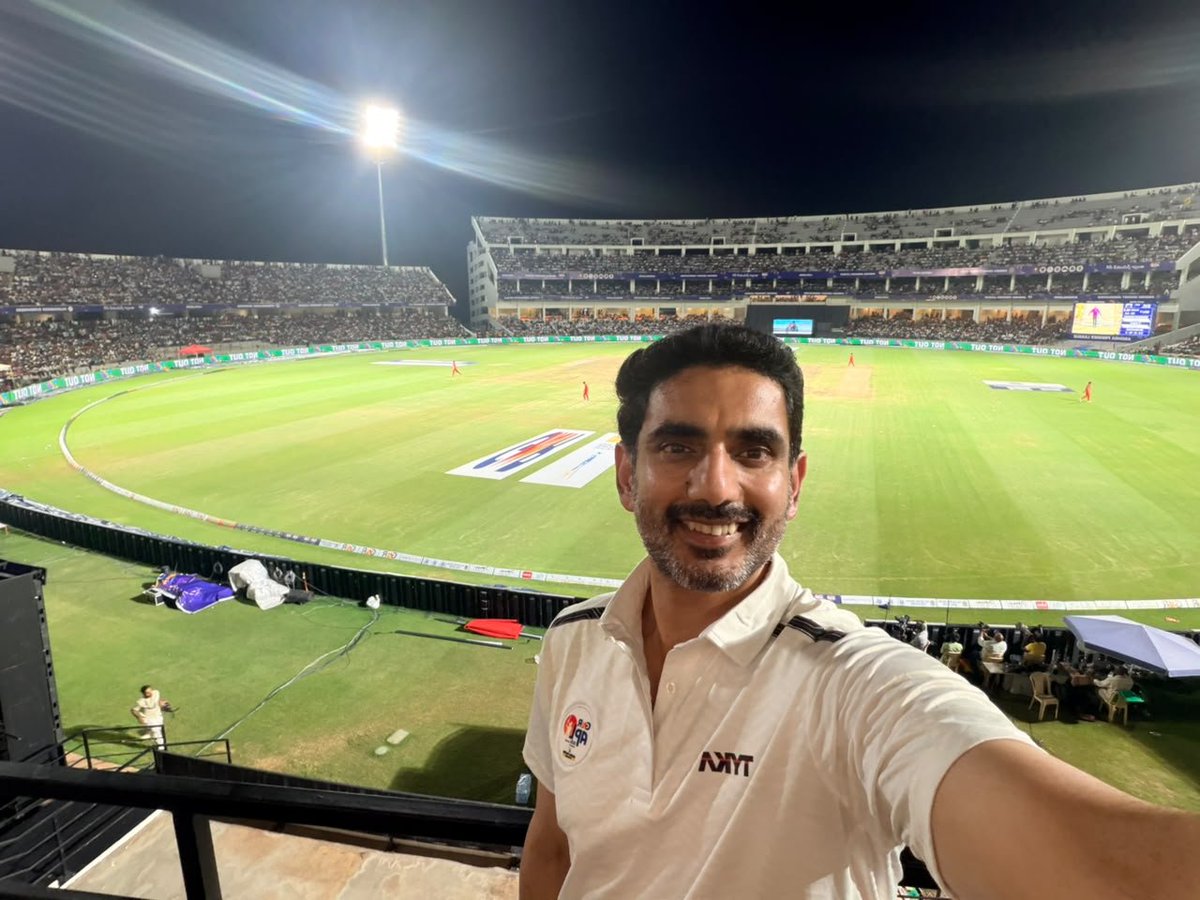 Lokesh_Naraa's tweet photo. The crowd. The cricket. The atmosphere. That’s me with #Mangalagiri at its absolute best!
#APL2026 #APLFinal https://t.co/oTq5tzH9kX