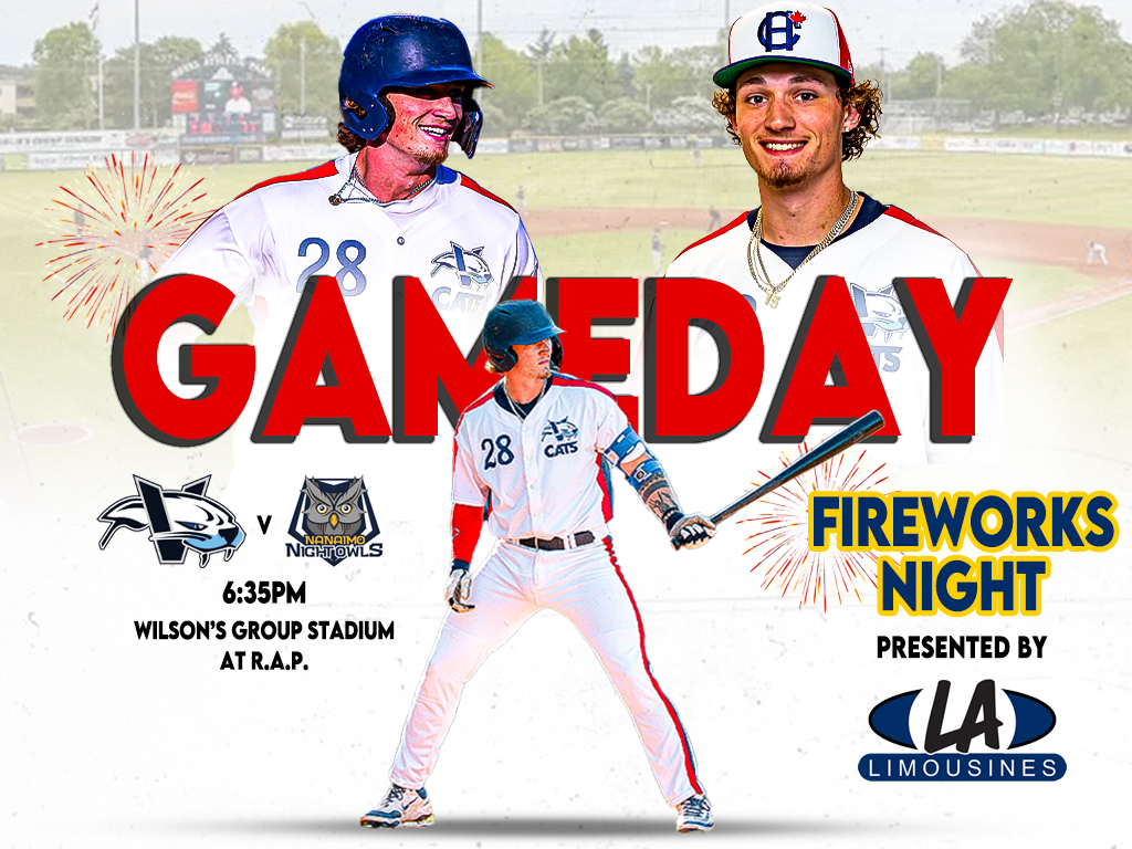 HarbourCats's tweet photo. It's game day, Cats fans!!
Join us at the ballpark tonight to celebrate Canada Day with the best fireworks in town, presented by LA Limousines!! ⚾ 🎆
#harbourcats #yyj #WCLBaseball https://t.co/8Nb9e8407x