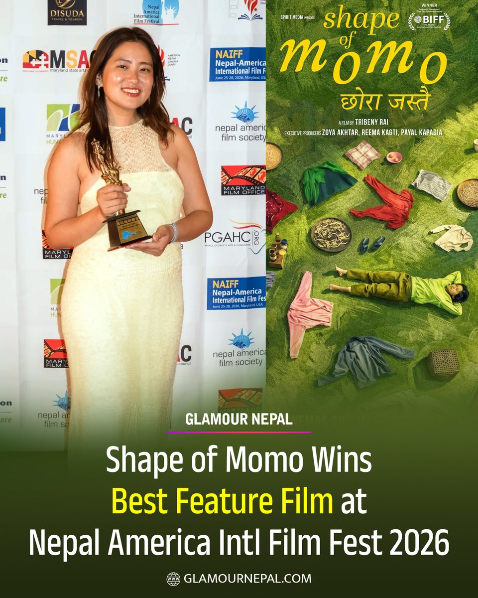 glamournepal's tweet photo. Tribeny Rai’s “Shape of Momo” has won Best Feature Film at the Nepal America International Film Festival 2026 in Maryland. “Shakti” and “Have You Seen My God?” also received major honors at this year’s festival.
https://t.co/ya9oKSWNwZ https://t.co/pHLjwa4swb