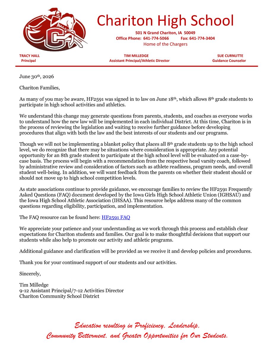 Chariton Charger AD tweet media