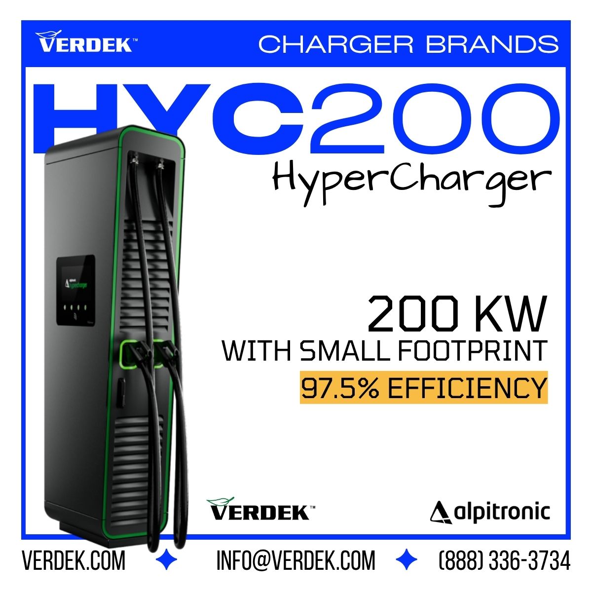 VerdekGreenTech's tweet photo. 200kW. Small Footprint. Big Performance.
The Alpitronic HYC200 Hypercharger delivers up to 200 kW DC fast charging with 97.5% peak efficiency. Built for commercial sites, fleets, retail, and public charging.
📞(888) 336-3734
#Verdek #Alpitronic #HYC200 #EVCharging #DCFastCharge https://t.co/IWRegA3F39