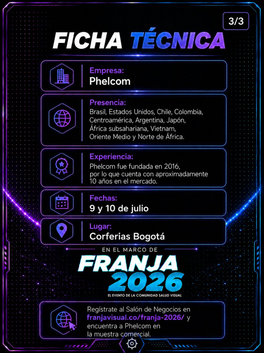 FranjaVisual's tweet photo. 🔍✨ Phelcom se une a FRANJA 2026 como patrocinador de Neurovisión.

Descubre Eyer, su solución innovadora, en Bogotá el 9 y 10 de julio.
¡Regístrate gratis en el link de la bio!

#FRANJA2026 #Neurovisión https://t.co/i20ayPdMxT