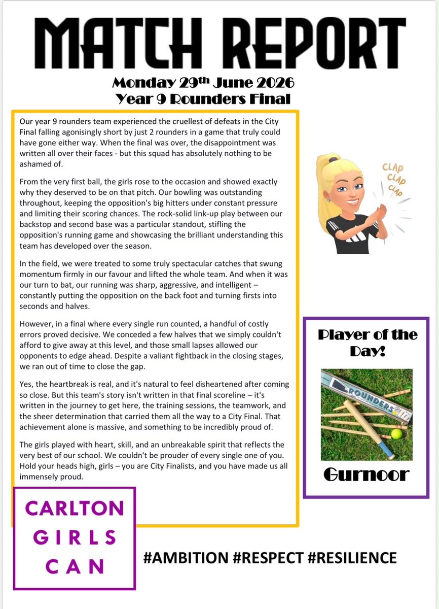 CarltonBolling's tweet photo. Yesterday saw us take 3 teams to the Bradford District Rounders Finals; our Yr8s, Yr9s and Yr10s. Only two schools in this district managed this! Here is how our Yr9s and Yr10s got on…. #lovesport #carltongirlscan https://t.co/GZ9ZWxlzdV