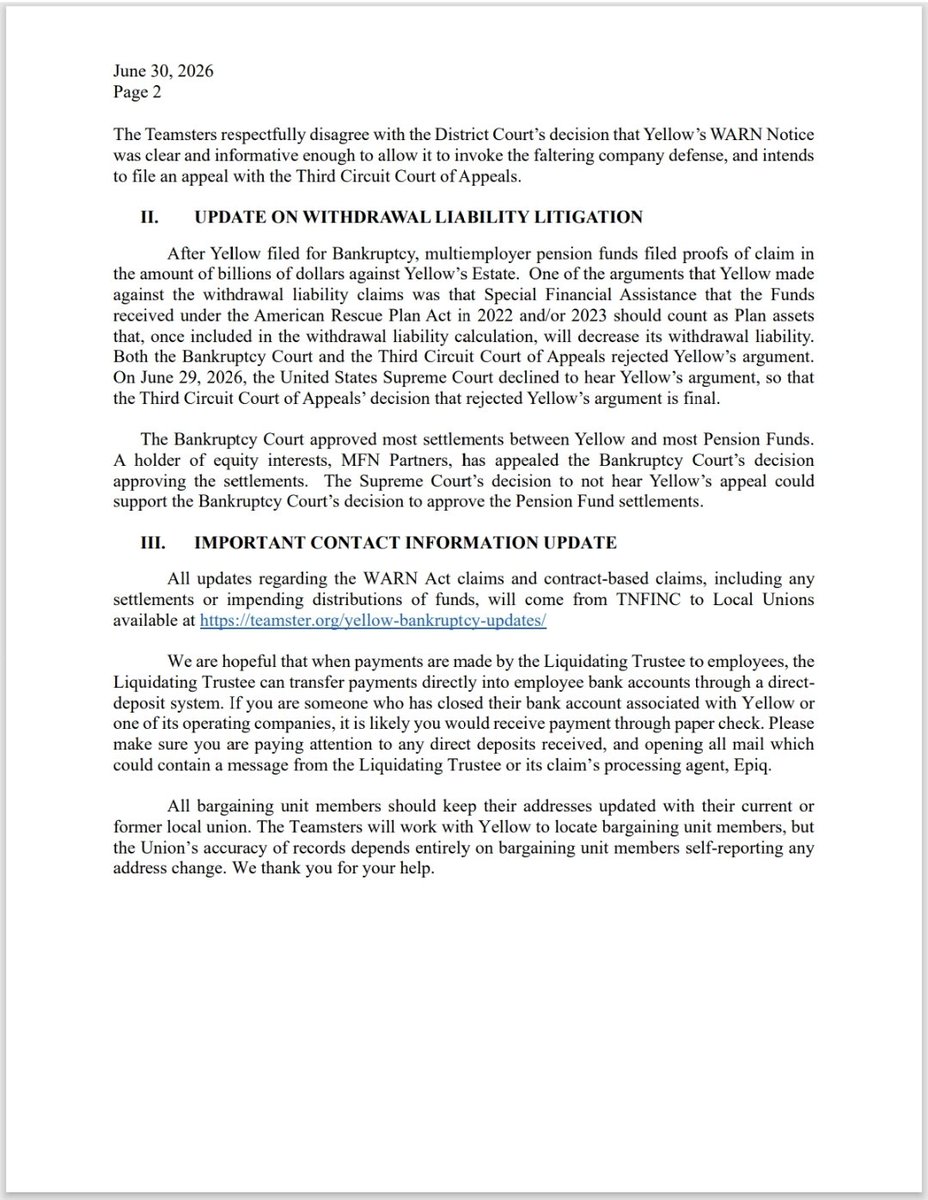 Teamsters512's tweet photo. Yellow Corporation Bankruptcy Update: https://t.co/yNz6D9ysYg