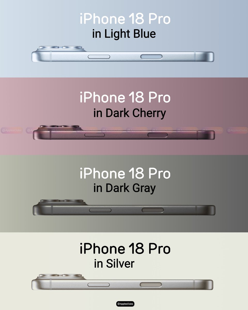 ApplesClubs's tweet photo. iPhone 18 Pro could have these color options https://t.co/WlzGo1M6cD