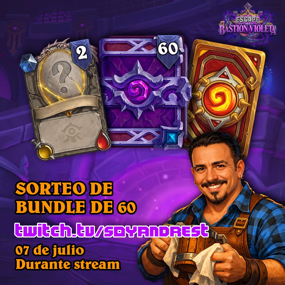 SoyAndresT's tweet photo. Gracias a la gente de @PlayHearthstone tenemos sorteo!

El primero es la próxima semana, 7 de julio, precompra de 60 sobres, deben estar en el chat

El segundo es el 14 de julio, SKIN MÍTICA DE MAIEV, solo para subs del canal https://t.co/1RMTDNCrYv, deben estar en el chat! https://t.co/lhD6wsf0VN
