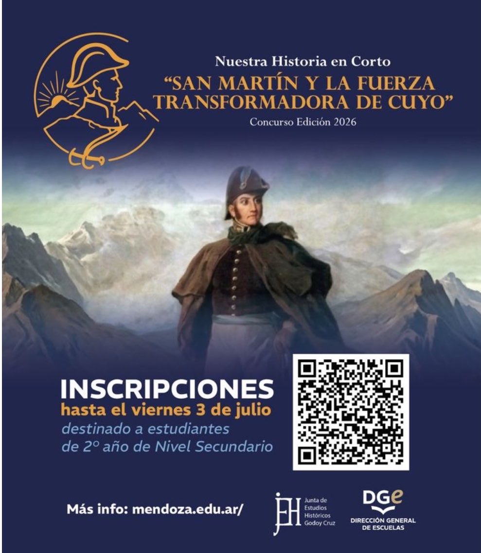 MzaDGE's tweet photo. 🇦🇷 Estás a tiempo de ser parte de esta historia.

Si sos estudiante de 2do año de Secundaria, tenes tiempo hasta el viernes 3 de julio para inscribirte en el concurso “San Martín y la fuerza transformadora de Cuyo”.

https://t.co/JSmNfcbvlo https://t.co/2AencqXW6V