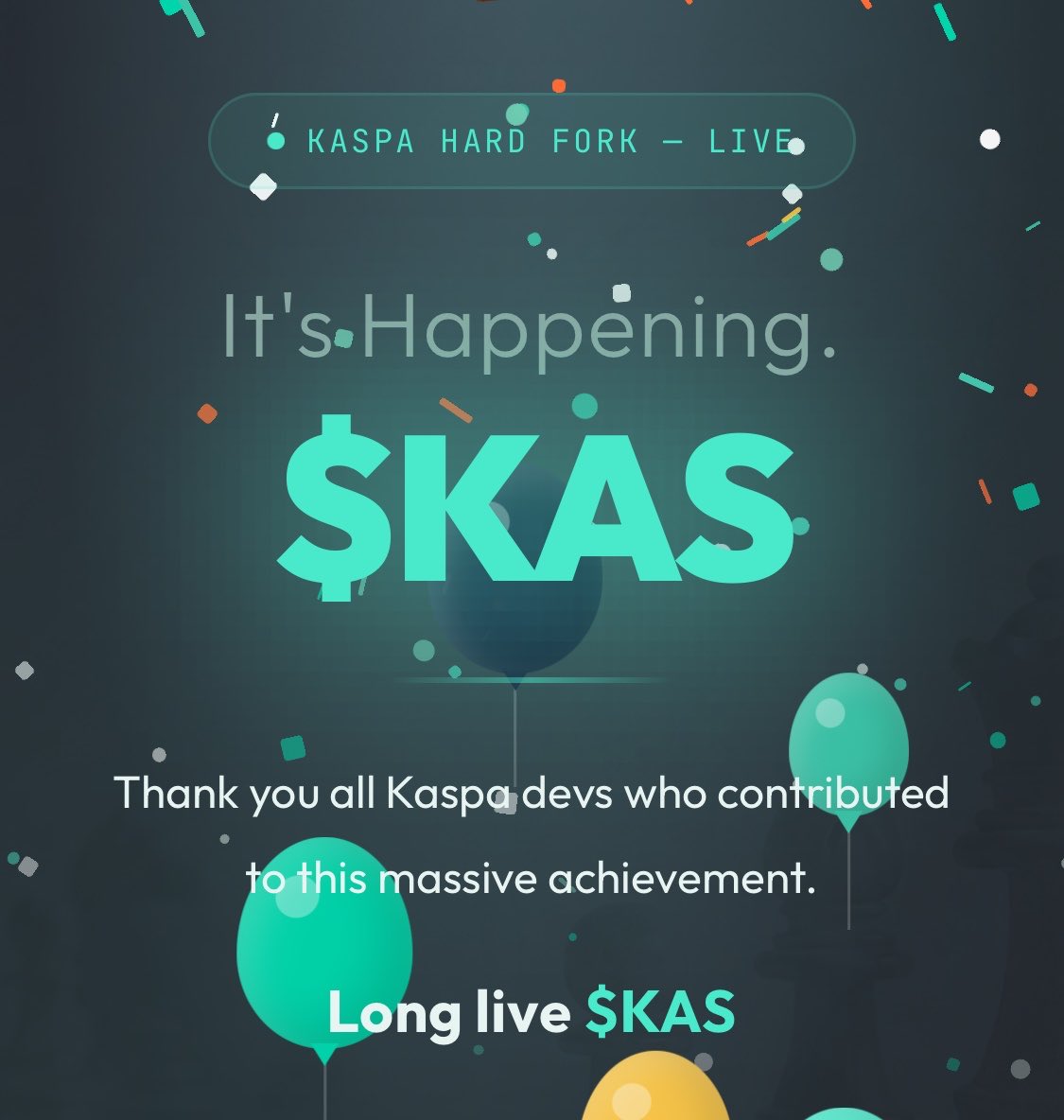 ScapeSquad's tweet photo. $KAS TOCCATA HARD FORK IS LIVE 🎉

This is the vanguard of zero-knowledge network technology and foundation for vProgs which will allow the most optimized DeFi use-cases on the layer-1.

On-chain adoption increases demand of mining and accumulating the coin. Long live #Kaspa! https://t.co/e3ysgKWEQW