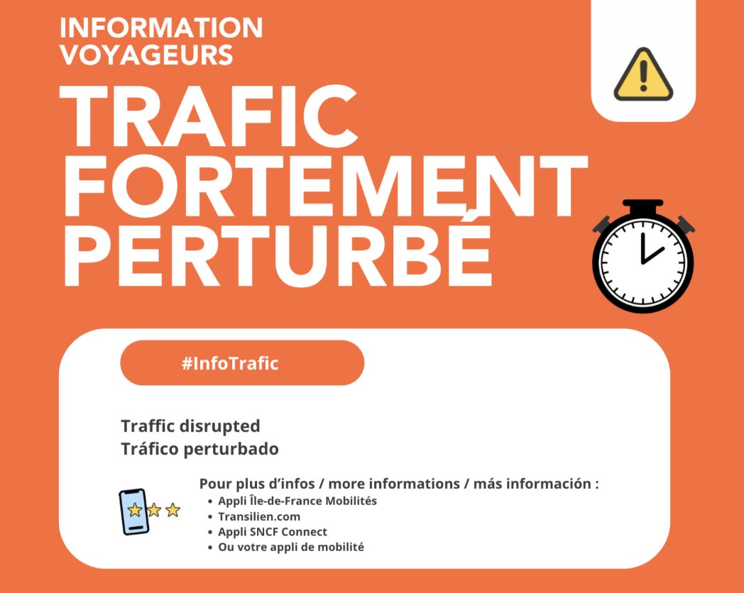RERC_SNCF's tweet photo. 🔴#Infotrafic #LigneV
Le trafic est perturbé entre Champ-de-Mars et Pontoise dans les deux sens de circulation, en raison de la présence d'individu dans les voies à Neuilly-Porte-Maillot . https://t.co/mVfg8k5CgW