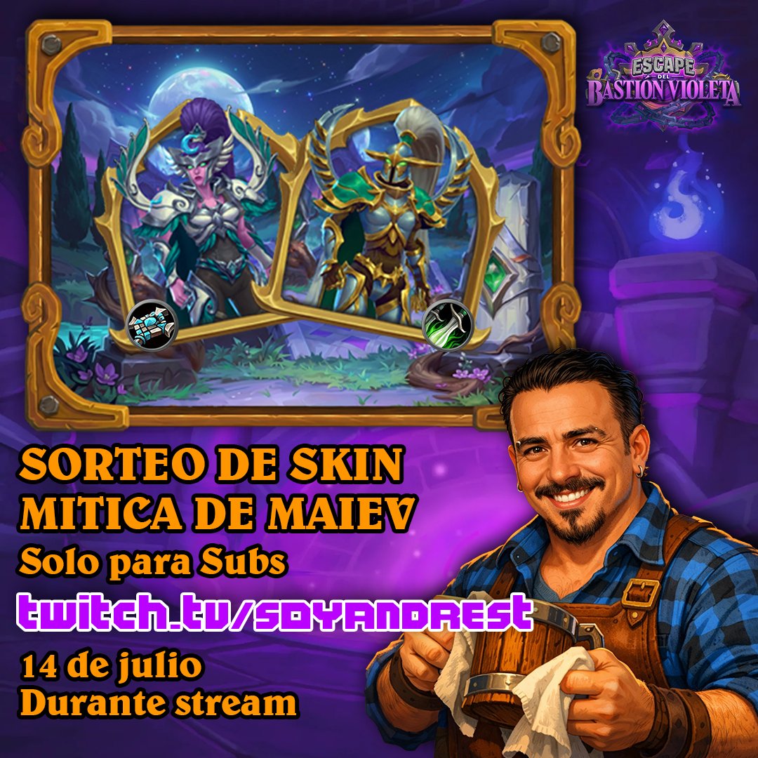 SoyAndresT's tweet photo. Gracias a la gente de @PlayHearthstone tenemos sorteo!

El primero es la próxima semana, 7 de julio, precompra de 60 sobres, deben estar en el chat

El segundo es el 14 de julio, SKIN MÍTICA DE MAIEV, solo para subs del canal https://t.co/1RMTDNCrYv, deben estar en el chat! https://t.co/lhD6wsf0VN