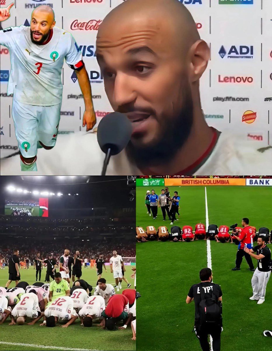 shicovice's tweet photo. نصير مزراوي ده دكر وراجل من ضهر راجل👏

فيه مذيعه امر ىكيه مش عاحبها سجود منتخب مصر بعد الماتشات وقالت ان الشعائر الدينيه مينفعش تتعمل في ماتشات الكوره

النهارده لاعيبه المغرب بعد ماكسبوا راحوا سجدوا في الملعب

العظيم بقي ونصير مزراوي بيعمل اللقاء الصحفي مع المذيعه الامر ىكيه

نصير مزراوي : الانتصار اليوم علي هولندا بفضل الله نحن بلد مسلمه ونفتخر بذلك والسجود هو هويتنا ومن ينزعج من السجود وشعائر الاسلام عليه التحلي بالصبر لانه سيراه طوال البطوله لاننا سنسجد بعد كل هدف وبعد كل فوز وبعد كل خساره نحن نسجد لشكر الله في جميع الاحوال.
