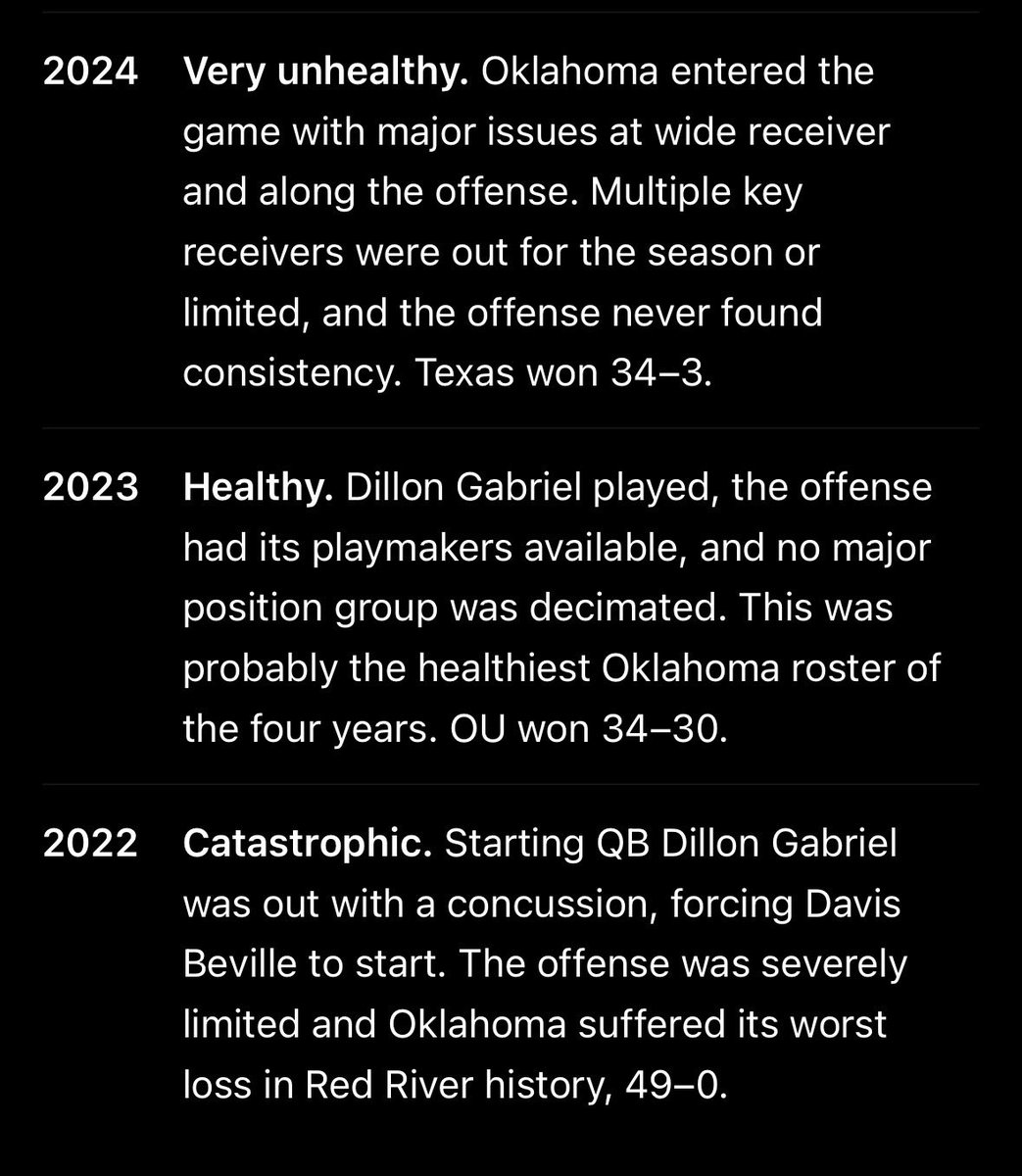 DrakeRamey's tweet photo. @Horns_Always_Up @TylerTGGoodman @AmandaMAtwell Congratulations on beating two very unhealthy teams and a quarterback without his throwing thumb

By the way, unless you’re 76 years old, Texas has a losing record against OU in your lifetime.

Interesting that the one year were healthy. We win. https://t.co/00wjOecOHi