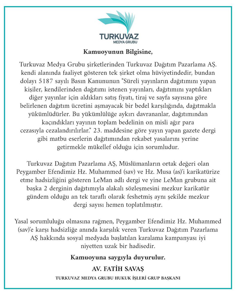 mahmutsayir_'s tweet photo. @kenan_kiran @hilal_kaplan Peki Leman dergisinin dağıtım sözleşmesi feshedilirken ilgili yasal sorumluluklar yok muydu? O zaman aşağıdaki turkuaz medya ilgili yasal sorumluluk neticesi oluşacak para cezasını göze alarak dağıtım yapmamayı seçebiliyormuş? Bunu neyle izah edeceksiniz?
https://t.co/OkmUtlbNfl https://t.co/zDYoxgMtQE
