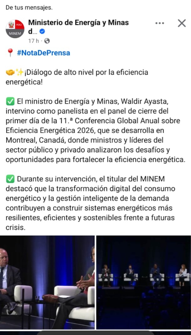 Epicentro_TV's tweet photo. 🔴Ministro de Energía y Minas, Waldir Ayasta, participa en la Conferencia Global Anual sobre Eficiencia Energética que se realiza en Canadá. Sin embargo, en el ministerio hay inquietud pues no se ha publicado en el diario oficial El Peruano ninguna resolución suprema de PCM que autorice su viaje al extranjero, como ordena la Ley. Incluso sin esa resolución no tiene respaldo legal para el desembolso de viáticos.