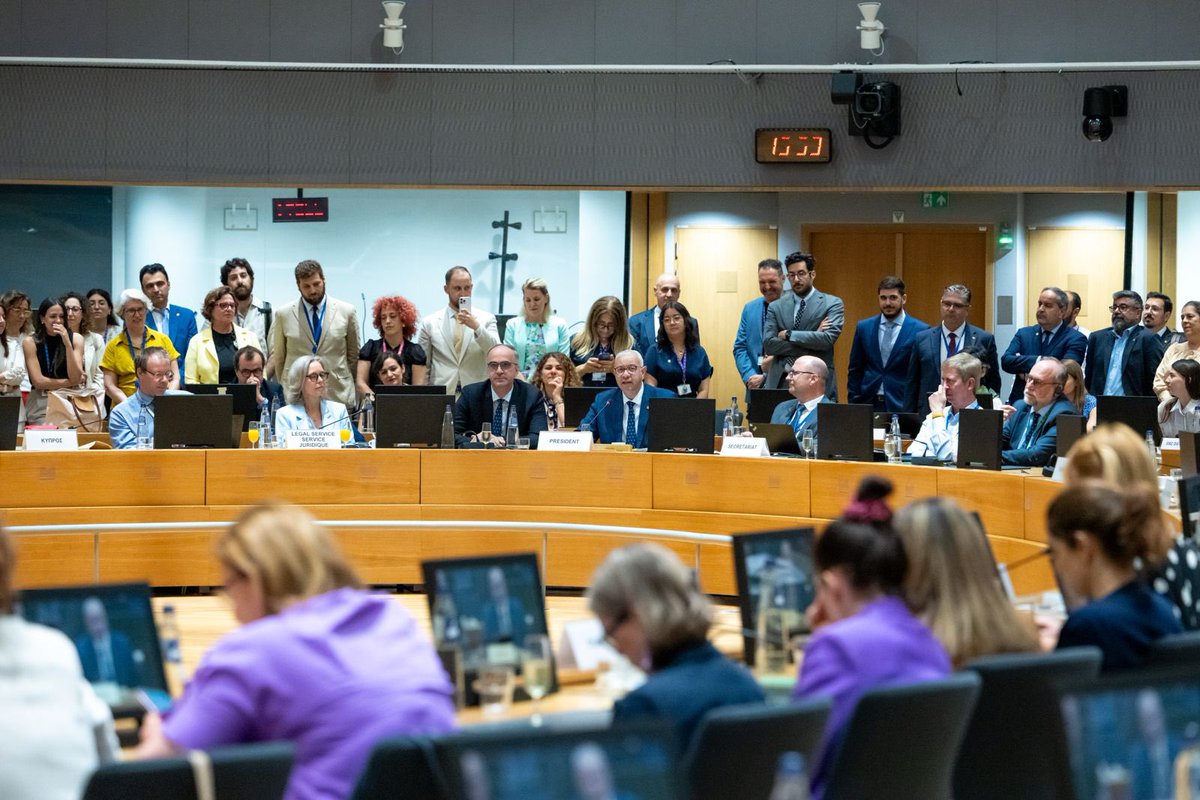 CyprusinEU's tweet photo. Six months ago, Permanent Representative Ambassador Christina Rafti and Deputy Permanent Representative Ambassador Giorgos Ioannides took their seats at COREPER II and COREPER I, for the first time as Presidency.

Now, both have held their final meetings under #CY2026EU.

83 COREPER meetings. Two teams. One shared mission. 👇

An Autonomous Union. Open to the World. 🇨🇾🇪🇺