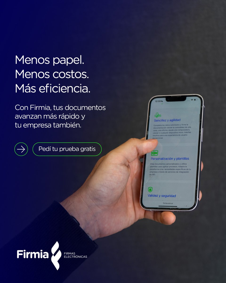 FirmiaFirmas's tweet photo. 📄🌱 Reducí impresiones, traslados y procesos en cada documento.

Firmá documentos 100% online Rápido, seguro y con validez legal✅

👉 Escribinos y pedí tu prueba gratis.

#FirmaElectrónica #Digitalización #ProcesosÁgiles #SeguridadLegal #EmpresasModernas https://t.co/C7qMA39CSP