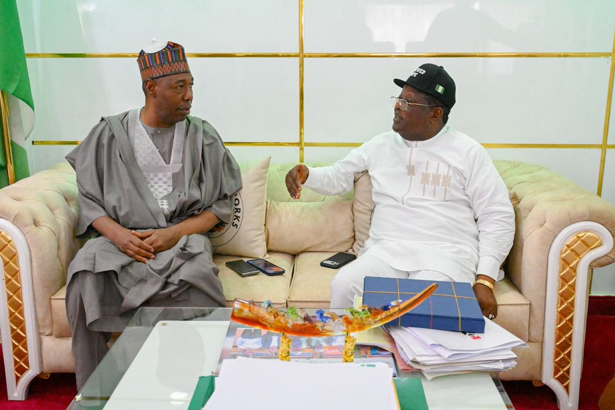 DavidsOffor's tweet photo. Yes oooo, the flag  off of the 4th legacy project of Mr President will be taking place tomorrow at Akwanga, Nasarawa State

Today, Governor of Borno State, Professor Babagana Umara Zulum visited Minister Umahi to finalize plans for  the official flag-off of the Akwanga–Jos–Bauchi–Gombe–Biu–Maiduguri Superhighway

May Nigeria succeed!!