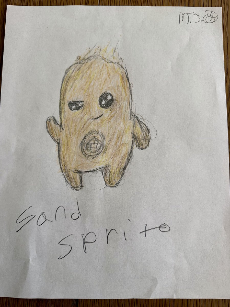 themattmaley's tweet photo. Meet the Sand Sprite, drawn by MJ: washed up along the shoreline, it speeds the sands of time — when a teammate falls, equip it to revive your squad in a flash and get everyone back in the fight. #DesignASprite https://t.co/JenYRnhDmN