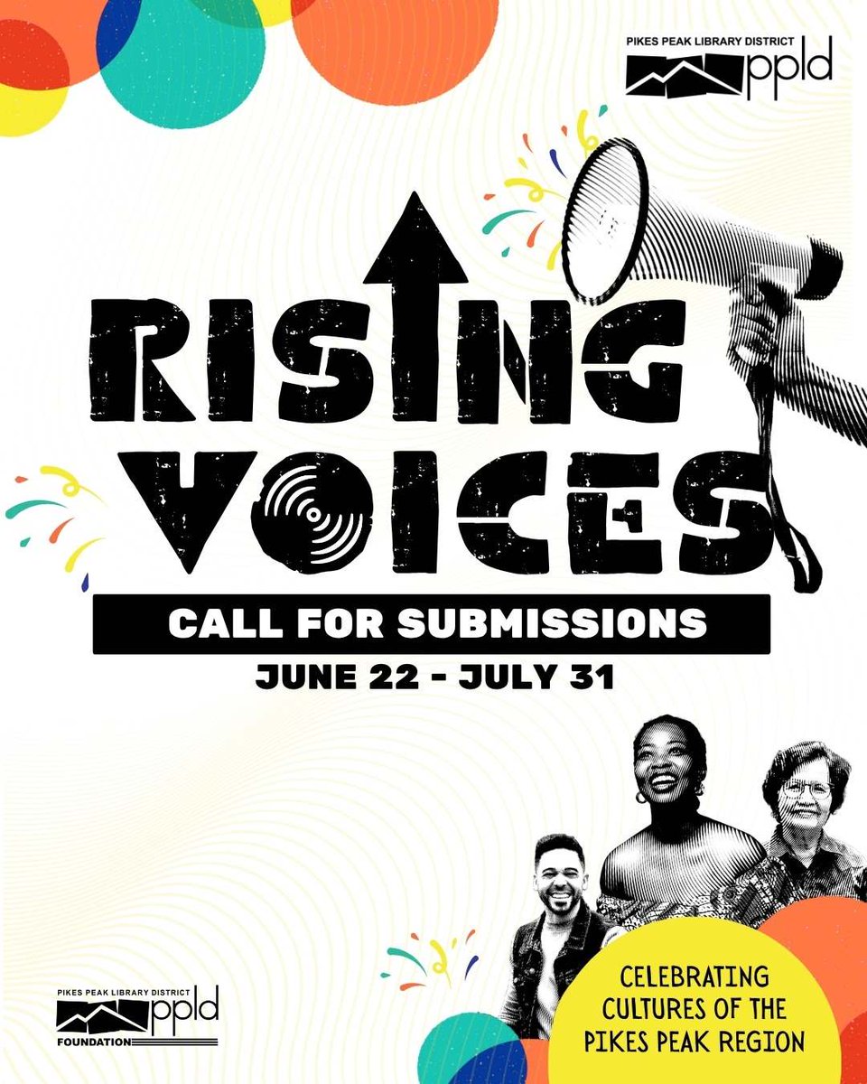 ppld's tweet photo. Pikes Peak Library District is NOW accepting applications for Rising Voices, a celebration of the diverse cultures and communities that make the Pikes Peak region so unique.

Apply today until July 31! Submit your application at https://t.co/s7nTb5nejQ. https://t.co/eYJfjK1Rg8
