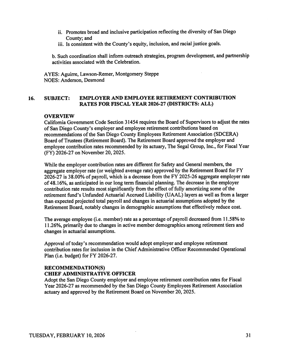 MayorBillWells's tweet photo. For everyone asking if the County of San Diego really turned the Fourth of July into this, here are the meeting minutes where it was decided.

February 10, 2026. Supervisors Desmond and Anderson brought forward a 250th celebration for the whole region. 

The three Democrats rewrote it, tied it to the county's "equity, inclusion, and racial justice goals," and handed planning to the Office of Equity and Racial Justice.