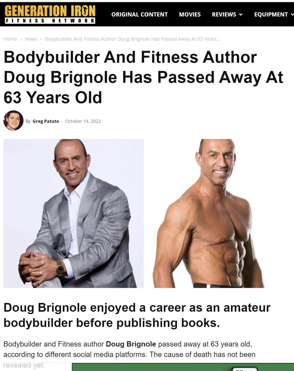 stkirsch's tweet photo. Doug Brignole, one of the fittest people alive, died shortly after his COVID bivalent booster shot that he took (with his girlfriend) in order to attend a Bodybuilding Competition. He gave us permission to use him as a test case. We were right.  From Grok: