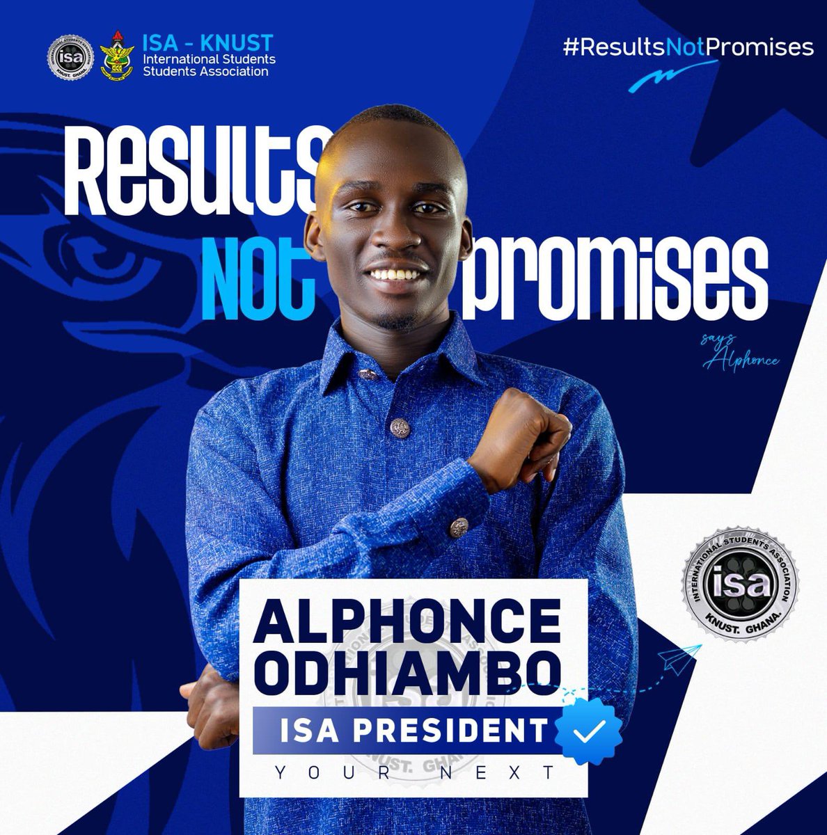 CampusHypeCrew's tweet photo. Alphonse Odhiambo declared ISA President Elect.
#KNUST #CampusHypeCrew🇬🇭 #CHCElectionRadar https://t.co/3nPdFk2k9h