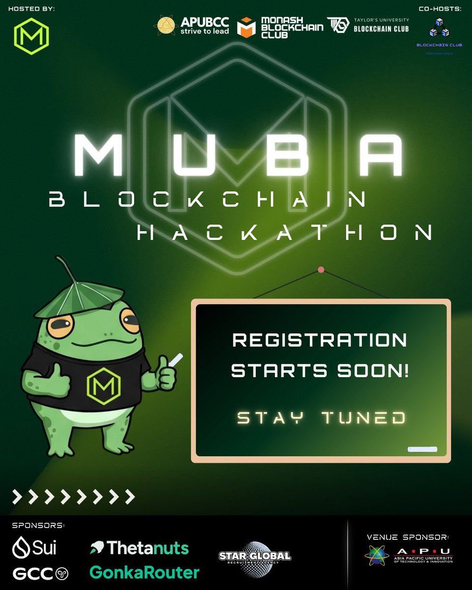 muba_2026_'s tweet photo. π¨ Registration Update
Weβre sorry for the delay. Due to technical issues, registration for #MUBAHackathon has been postponed.
β³ Registration will open on 1 July 2026.
Follow us and stay tuned for the official announcement. Thank you for your patience! π
#blockchain ββ https://t.co/2pOuceUToF
