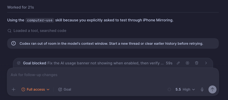 brahimhamichan's tweet photo. Anyone else running into this issue? It’s been happening too often for me lately. Is it failing to compact the thread context, timing out,.. ?

Won’t even continue when context is showing 0%. Sent continue the first time, failed again. Sent continue the second time, then it finally started compacting the context and continued.

@thsottiaux @OpenAIDevs