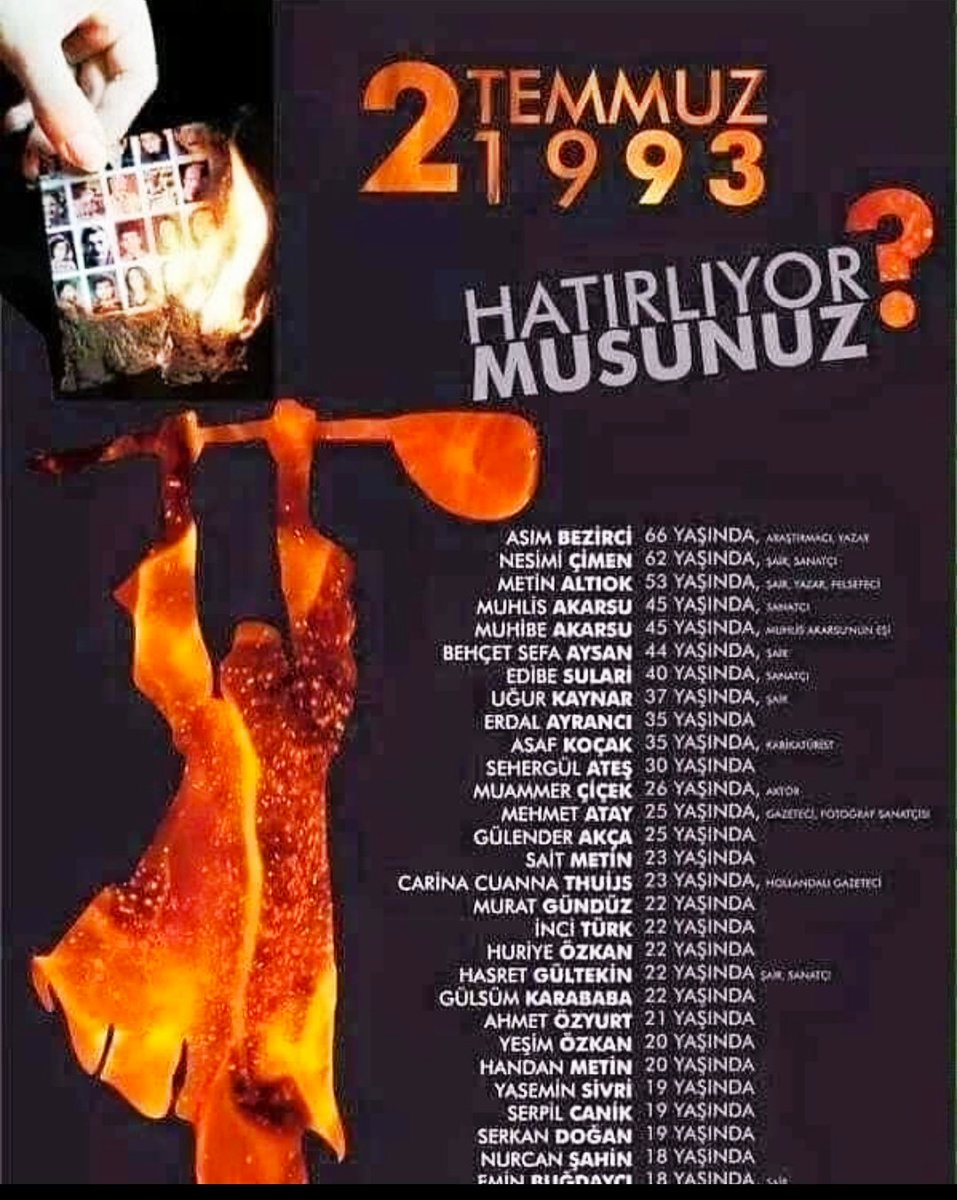 Haydar71984708's tweet photo. HATIRLIYORMUSUNUZ...?
33 Can, 33 Yıl...
2 Temmuz 1993
Sivas Madımak Katliamı,
İnsanlığa karşı işlenmiş bir suçtur.
İnsanlığa karşı işlenmiş suçların zaman aşımı yoktur.
Sivas davası insanlık davasıdır...
🥀🥀🥀🥀🥀🥀🥀🥀🥀🥀🥀
🥀🥀🥀🥀🥀🥀🥀🥀🥀🥀🥀
🥀🥀🥀🥀🥀🥀🥀🥀🥀🥀🥀 https://t.co/sDPnHAbG2B