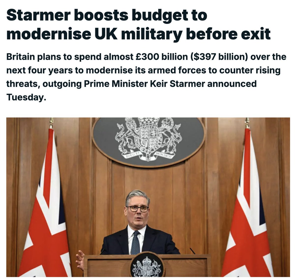 agent_of_change's tweet photo. Warfare as a growth strategy: Starmer’s parting gift

On his way out of the door, Keir Starmer has announced his “legacy”: £300 billion for the military over four years, a new generation of stealth fighters, fleets of attack drones, and a vast upgrade to Britain’s nuclear weapons. The justification? That Russia “might attack a NATO country” by 2030.

We are asked to believe that Russia, on the basis of its concerns about NATO expansion and its insistence on protecting itself against Western aggression, is on the cusp of rolling across Europe and storming the beaches of Kent. The idea is beneath ridicule, which is precisely why it has to be repeated so often and questioned so rarely.

But the threat inflation isn’t really about Russia at all. Strip away the rhetoric and the truth is stark: rearmament is the only economic programme Labour has. There is no serious plan for housing, where a generation is locked out and social housing rots. None for the NHS, buckling after decades of cuts. None for schools, for social care, for the crumbling infrastructure of a country where the trains don’t run and the rivers fill with sewage. The one thing this government can find tens of billions for, at speed, is the military-industrial complex.

Every pound poured into “kamikaze drones”, AUKUS and Trident is a pound not spent on a home, a hospital or a school. And military spending is uniquely useless as stimulus: it builds nothing anyone can live in, learn in or be healed in. It exists to be stockpiled, exported, or blown up.

If the idea is to make Britain safe, this can be best achieved with dignified jobs, good schools, a working health service and warm homes. Not by a vast arsenal pointed at a manufactured enemy.

Starmer calls it his proudest legacy: a government with nothing to offer its people but weapons, and an imaginary war to justify them. Quite the epitaph.