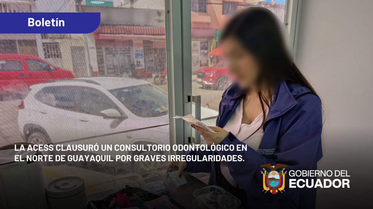 Acess_Ec's tweet photo. 🗞️ BOLETÍN | La #ACESS detectó graves irregularidades en un consultorio odontológico y ejecutó la clausura provisional como medida de protección para los pacientes.
👉 Conoce todos los detalles de esta acción y cómo puedes denunciar 🔗 https://t.co/XYnoL2NJ8t

#ACESSProtege https://t.co/d8H8EcFwjX