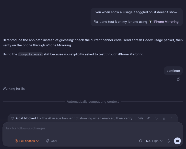 brahimhamichan's tweet photo. Anyone else running into this issue? It’s been happening too often for me lately. Is it failing to compact the thread context, timing out,.. ?

Won’t even continue when context is showing 0%. Sent continue the first time, failed again. Sent continue the second time, then it finally started compacting the context and continued.

@thsottiaux @OpenAIDevs