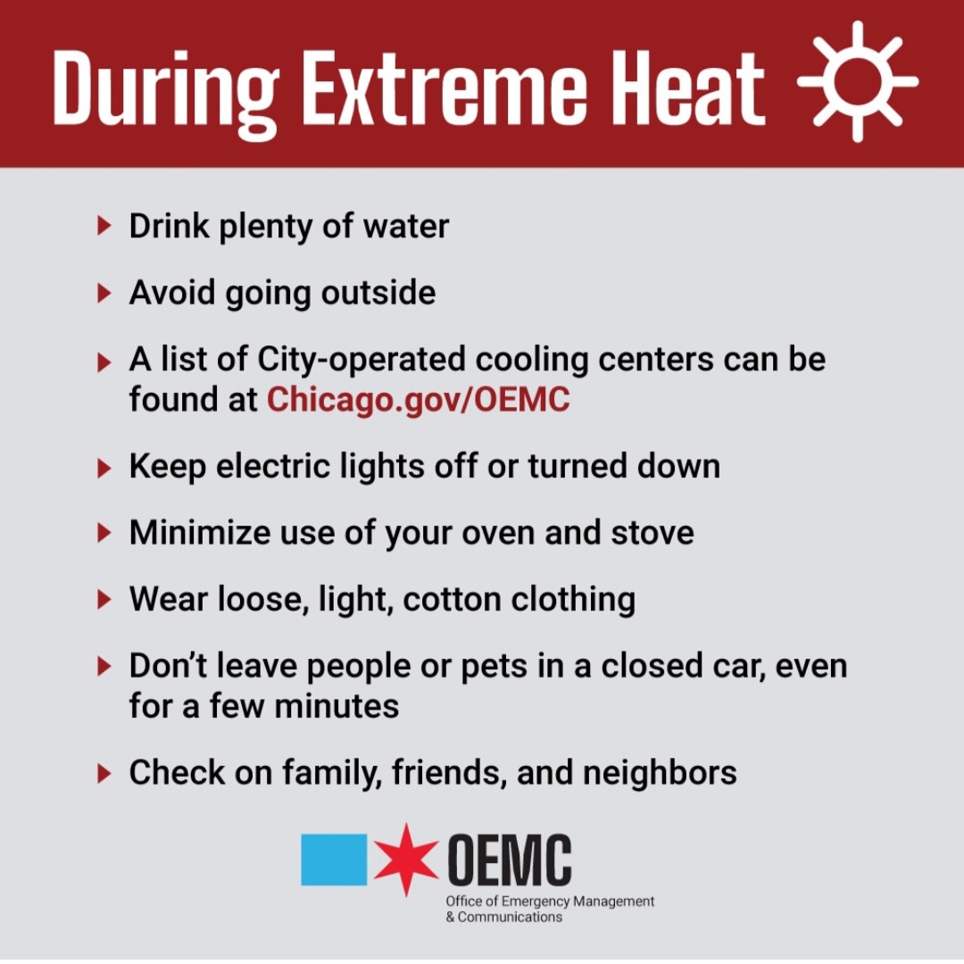 ChicagoCAPS03's tweet photo. As temperatures rise in Chicago, please remember to stay hydrated and check in on elderly neighbors and loved ones. https://t.co/GmnWSceBam