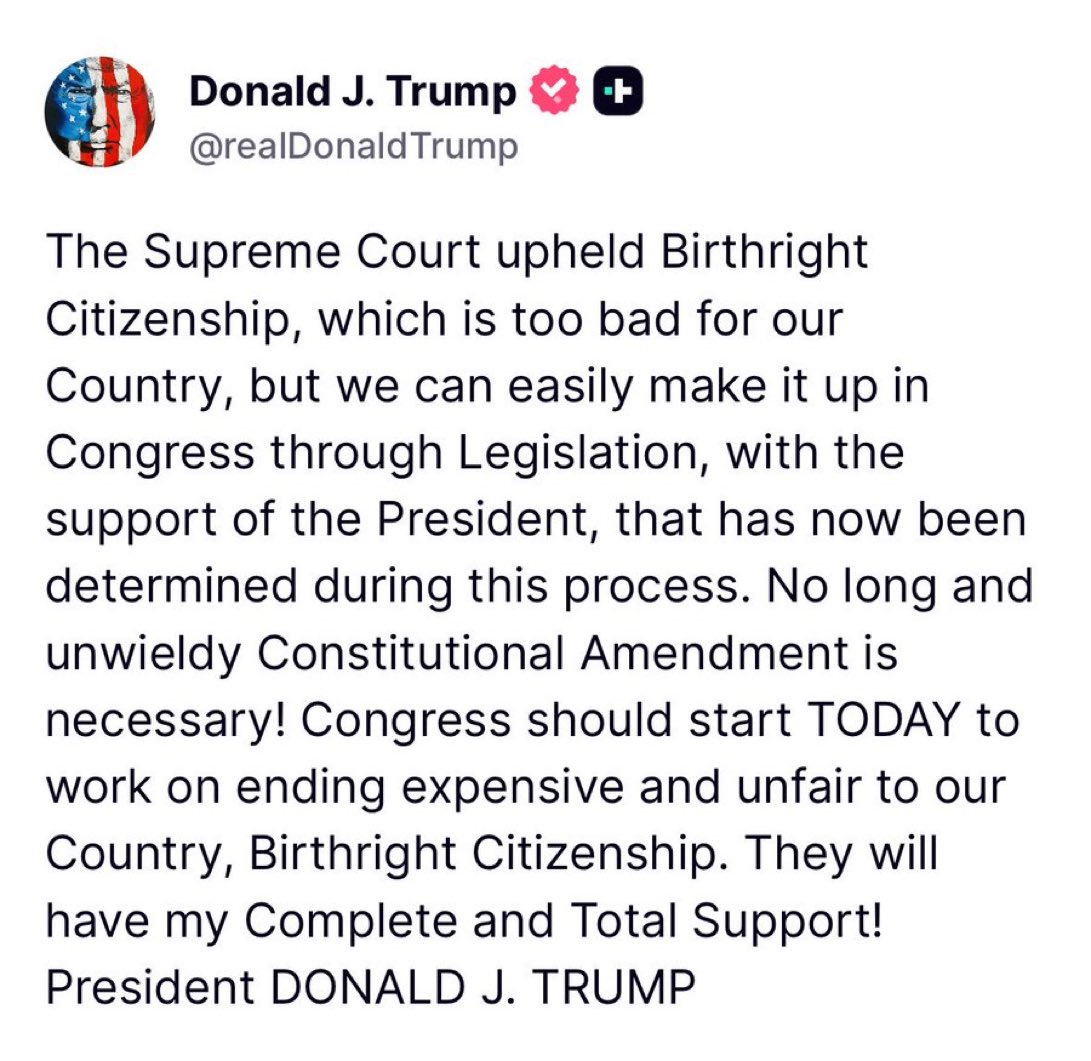 kate_p45's tweet photo. Any member of Congress who isn't rushing  back to DC to end birthright citizenship in Congress must lose their seat. 

This is a non negotiable. https://t.co/fxvvC0gCWp