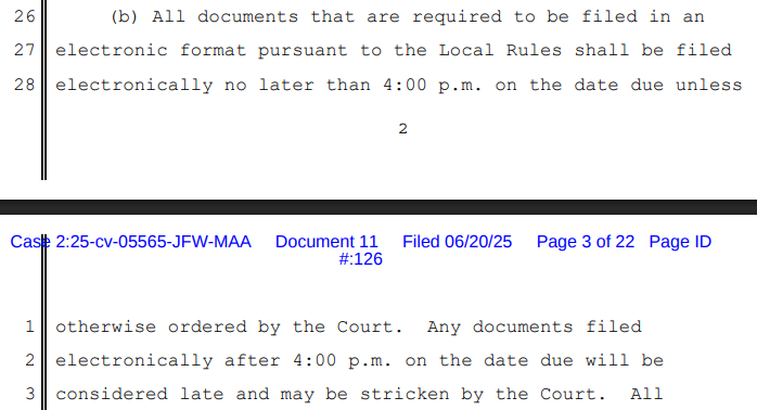StreamStandards's tweet photo. 🚨 LIVE UPDATE - THE APPLICATION AND SUPPORTING DOCUMENTS HAVE BEEN STRICKEN DUE TO VIOLATION OF A STANDING ORDER. The Court cited a violation of 3b of the order, presumably since the filing was submitted after 4pm local time.

I received the docket update notification at 4:35pm local time.

It is unclear at this time if TEI/Ethan Klein will be able to refile.