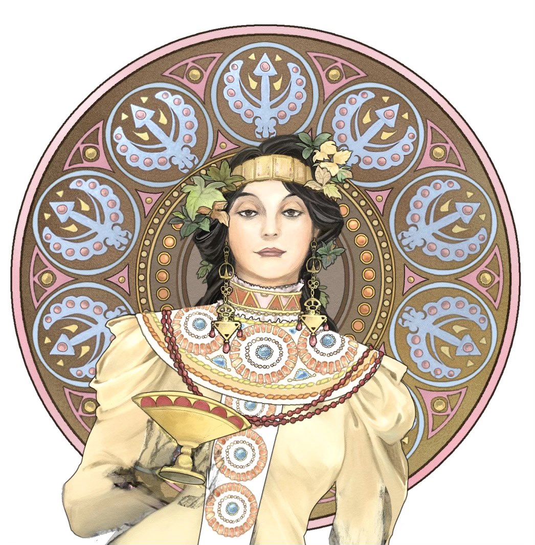 swallow_thebird's tweet photo. 30 June 2026🖼️ I’ve refined the facial details once again to make the face look a little slimmer; I’ve continued working on the clothing.

#illustration‌‌ #WIP #Mucha #artnouveau https://t.co/Ic7Sk1MTF8
