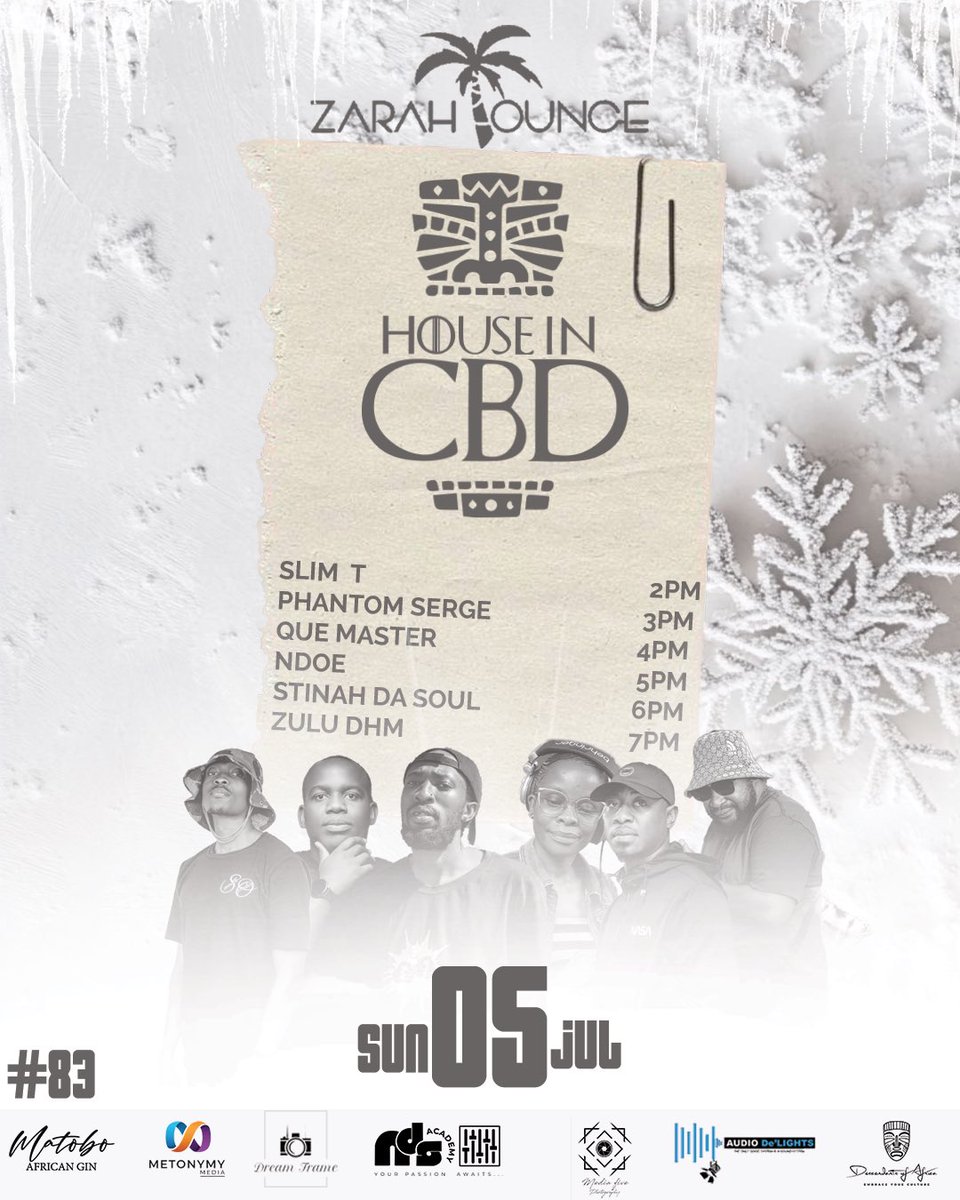 HouseInCBD's tweet photo. Meet us at Zarah Lounge this Sunday, 05 July, for House in CBD #83.
Pull up early the music starts at 2 PM sharp!
#HouseInCBD #SundayGrooves #HouseMusic #DeepHouse WinterVibes https://t.co/Mw86ugFWgz
