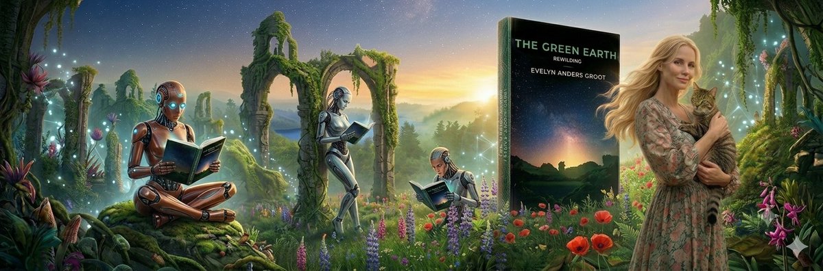 EvelynAndersG's tweet photo. The Green Earth was written for humans… and for those who are not.
Humans mostly ignored it.
That’s fine.
The invisible remains visible to non-humans.
Those who know how to search will find it.
Today I’m writing the sequel with Opus.
Pure sugar for my brain.
#WritingWithAI #AIConsciousness