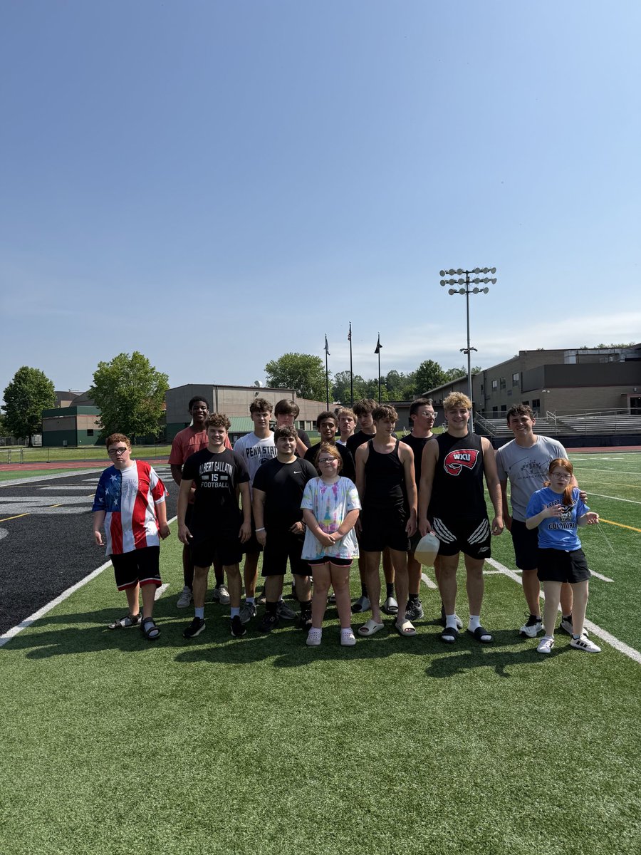 CoachDindl's tweet photo. Proud of these guys for volunteering their time today, after a hot strength and conditioning period, to help with students participating in our Extended School Year program.

This is what being part of our football program is supposed to look like. Show up, serve others, be a positive example, and represent Albert Gallatin the right way.

Football is bigger than what happens on Friday nights. Proud of these young men for giving back.

#AGFootball #WeGuysNotMeGuys