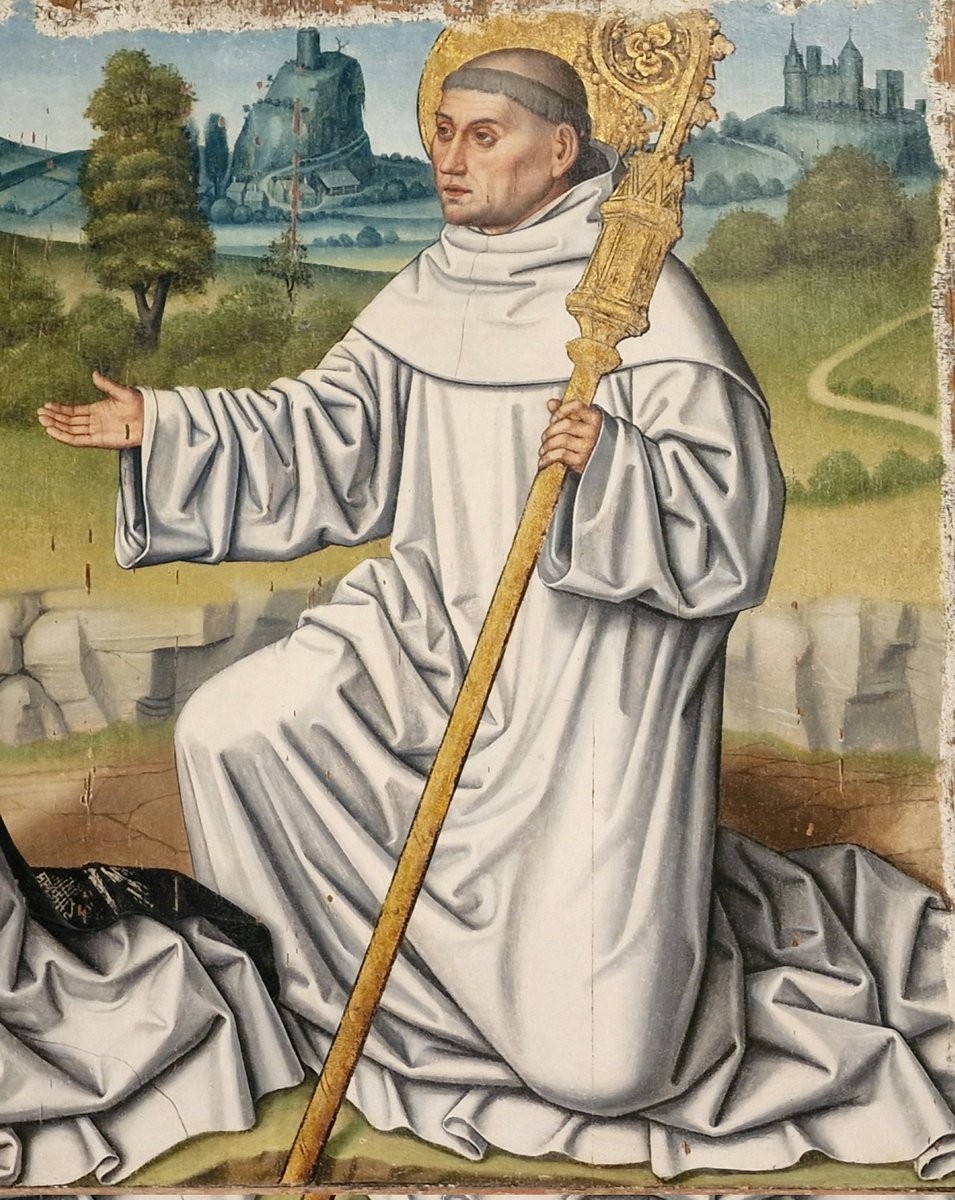 alcudina's tweet photo. Retable Beaussant (vers 1490) est une Crucifixion avec Pietà et donateur, peinture sur bois, 149 × 241 cm, donné par le général Beaussant. Il était recouvert par une peinture de l'Assomption datée de 1699. Le Maître du retable Beaussant ou Maître du Cœur d'Amour épris, est un peintre redécouvert récemment, probablement de la cour du roi René d'Anjou. Il doit son nom de convention à son œuvre principale, le retable Beaussant, œuvre découverte en 2007 et conservée à la cathédrale d'Angers. https://t.co/mArChY52CS