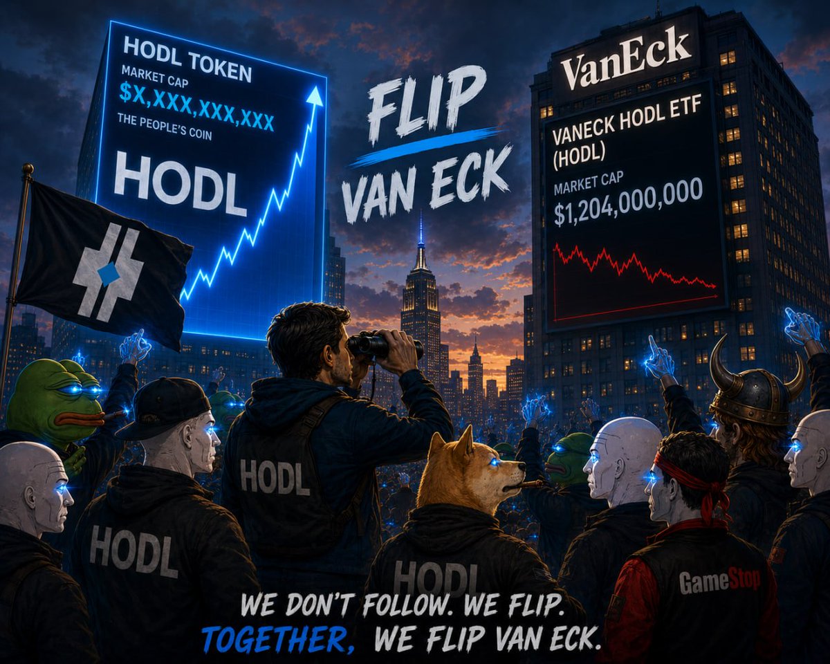 Hodl_disciple's tweet photo. THE HODL MOVEMENT TARGET #1 

FLIP THE VAN ECK "HODL" ETF.

There are many centralised financial institutions that are accumulating Bitcoin.

Examples include Michael Saylor's Strategy $MSTR who holds 4% of Bitcoin supply, or the different financial institutions offering Exchange Traded Funds (ETFs) or Exchange Traded Products (ETPs) who hold 6% to 7% of Bitcoin supply. 

This includes the Wall Street company, Van Eck's Bitcoin "HODL" ETF, valued at 1 Billion Market Cap.

But Bitcoin and crypto were originally meant to be about decentralisation. It was meant to be a peer-to-peer digital currency system that replaces the need for these intermediate financial institutions. 

So these financial institutions undermine the philosophy of crypto. By concentrating Bitcoin in the hands of a tiny number of institutional custodians which creates a central point of failure, by making it subject to the government jurisdictions they are under, and by putting it at risk of dodgy practice from the institutions themselves. This puts Bitcoin and cryptocurrency at risk for all those who believed in its vision.

Importantly, these financial institutions are hypocrites when it comes HODLing. Michael Saylor's Strategy told everyone to HODL, and Wall Street company Van Eck even called their ETF "HODL". But as we've seen recently, these companies aren't committed to HODLing.

Here in the $HODL token movement, we believe in that original vision of crypto:

- We believe in decentralisation. 

- We believe in Bitcoin and cryptocurrencies as an alternative to the financial system.

- We believe that when retail unite together and hodl cryptocurrency, we can beat the old financial institutions.

- And in a time when finance institutions have undermined crypto and put it at risk, we believe crypto's original spirit of decentralisation is needed more than ever.

We want to use our own currency, the $HODL token, to beat the old financial institutions in a decentralised movement.

That's why our first target is to flip the Van Eck "HODL" ETF, with our own crypto currency: the $HODL token.

The Wall Street company @vaneck_us are one of the companies who have taken away from the original spirit of Bitcoin and crypto. They have also tried to take crypto culture, by using the word "HODL" as the name for their ETF.

But the word 'HODL' was invented on an internet forum by people who believed in crypto's vision. The word 'Hodl' was invented by people who believed we can hodl crypto long-term until it replaces the old financial institutions: not to be used by those institutions.

In the replies to the original HODL post on Bitcointalk Forum, these people describe HODL as a 'movement'. Not a name for some Wall Street company's financial product, but a MOVEMENT.

In the replies to the original HODL post on Bitcointalk Forum, these users who believed in crypto and bitcoin also predicted that one day a "Hodlcoin" would be launched.

We are that coin. So it is our job to build that Hodl movement. It is our job show the market and show Wall Street what crypto was meant to be. So it is our job to flip them.

The same people who believed in the vision of Bitcoin and crypto are the people who predicted 'Hodlcoin'. Read that again. And in the $HODL movement, we want to defend that vision of Bitcoin and crypto. And we are backed by the user who started that original thread on Bitcointalk Forum (who invented the word 'HODL'), GameKyuubi.

Is this accidental? Or is it fate?

The "HODL" ETF is currently valued at around $1 Billion market cap, with an all time high of $1.28 Billion.

It's a mighty first target, but in the spirit of crypto we believe that when we come together and diamond hand with conviction, sooner or later, we win.

This is a decentralised movement of hodlers against a centralised Wall Street institution.

It's about the people's $HODL versus the Wall Street "HODL".

In the HODL movement, all our targets are real and achievable. We do not need to perform belief in an impossible target, or pretend we are a cult. 

We are a real movement, of real people, backed by a real founder, who want to restore crypto to its original, decentralised spirit, and make it possible for retail to win again.

If you believe in what we stand for: join us, HODL with us, and help us reach our first target.