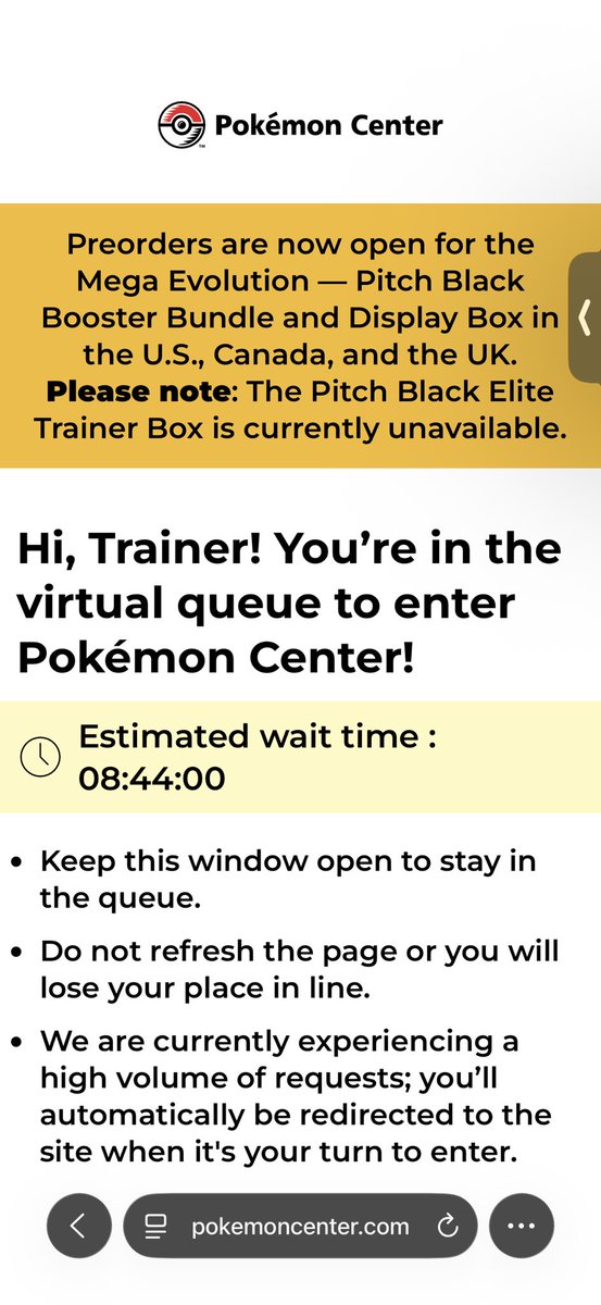 JoeyTooLit's tweet photo. @PokemonCenterUS what is wrong with your queue system for the past recent preorders the page refreshes and time just goes up it’s impossible for me to get in. I was at 1 hr and then it refreshed to 8 hrs. Insane https://t.co/aCRCQTCRoB