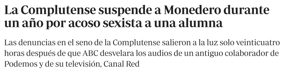 RobertoVaquero_'s tweet photo. La Complutense sanciona a Monedero por acoso sexista y le suspende de la docencia durante un año.

Son varios los testimonios de alumnas que le denuncian. Entre ellos, aseguran que Monedero llamó "vacas lecheras" a estudiantes que querían ser madres y que le dijo a otra que tenía "cara de zorra".

Su deplorable actitud con las mujeres es más que conocida. En un país normal, no volvería a pisar una universidad.