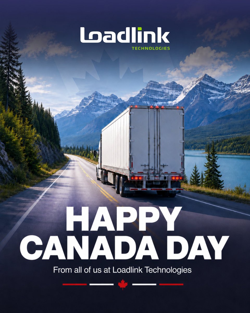 loadlink's tweet photo. Happy Canada Day! 🍁

A country this size depends on freight moving behind the scenes. From groceries to furniture to building materials, so much of everyday life spends part of its journey on a truck.

To the carriers &amp; brokers who keep Canada moving, thank you. 🚛🇨🇦

#Loadlink https://t.co/isFgbjUlza