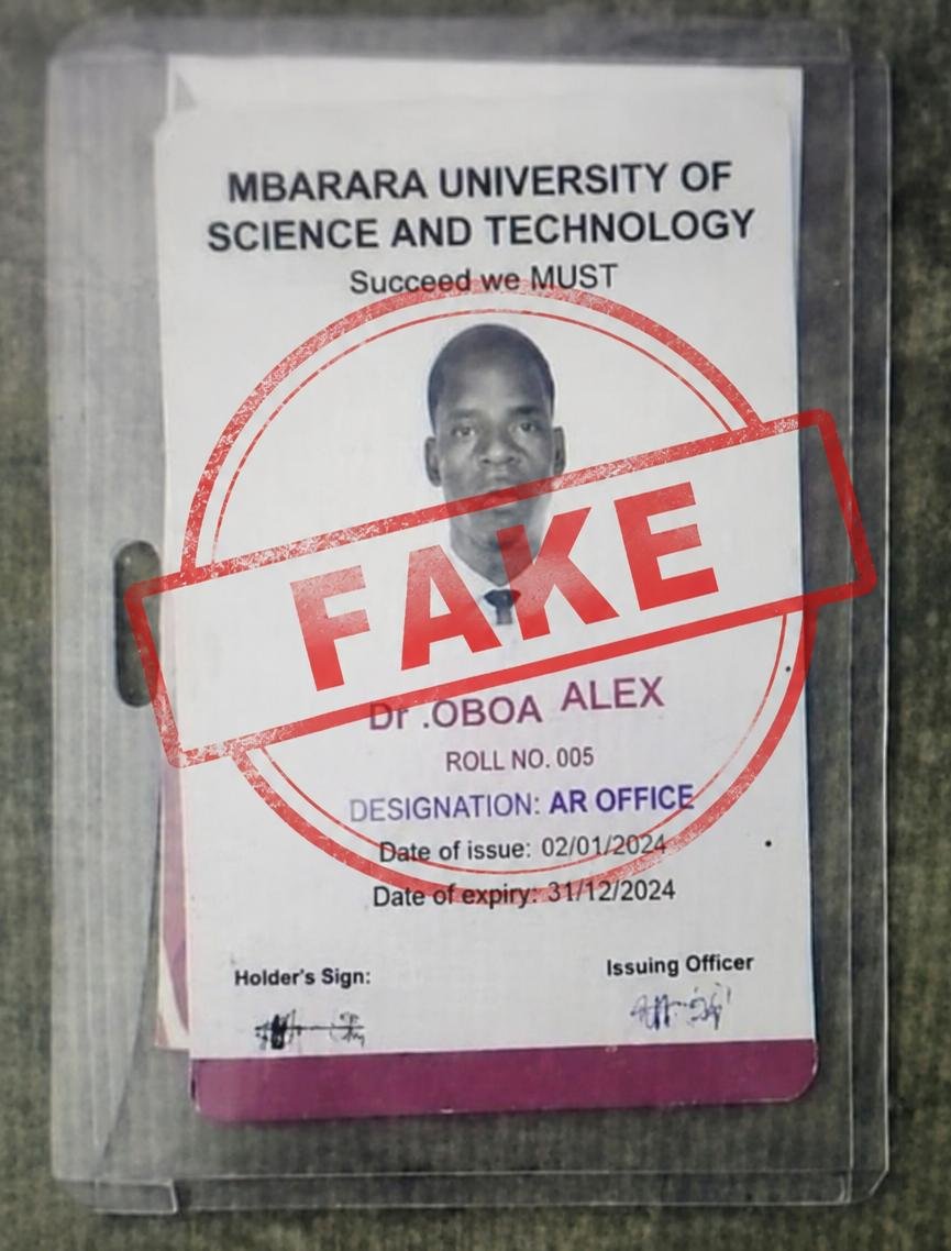 MbararaUST's tweet photo. Beware of Scammers

This identification card is FAKE. 

The individual shown is NOT a staff member of @MbararaUST.

Members of the public are advised to verify the identity of anyone claiming to represent MUST through the University's official communication channels before engaging with them.

Stay vigilant. Stay informed.