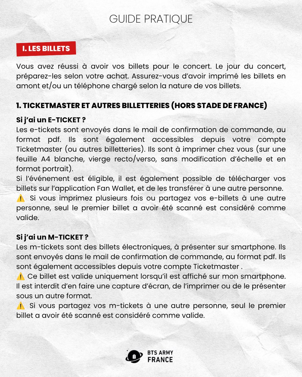 ARMYFRANCE_'s tweet photo. [@BTS_twt x Concerts]

ARMYs,

Les concerts de BTS au Stade de France arrivent à grands pas !
Nous vous avons préparé un guide pratique pour anticiper votre venue et être prêt•es pour le jour J 🇫🇷

#BTS #방탄소년단 #BTS_ARIRANG #bts_worldtour_arirang https://t.co/yFdlryS7OQ