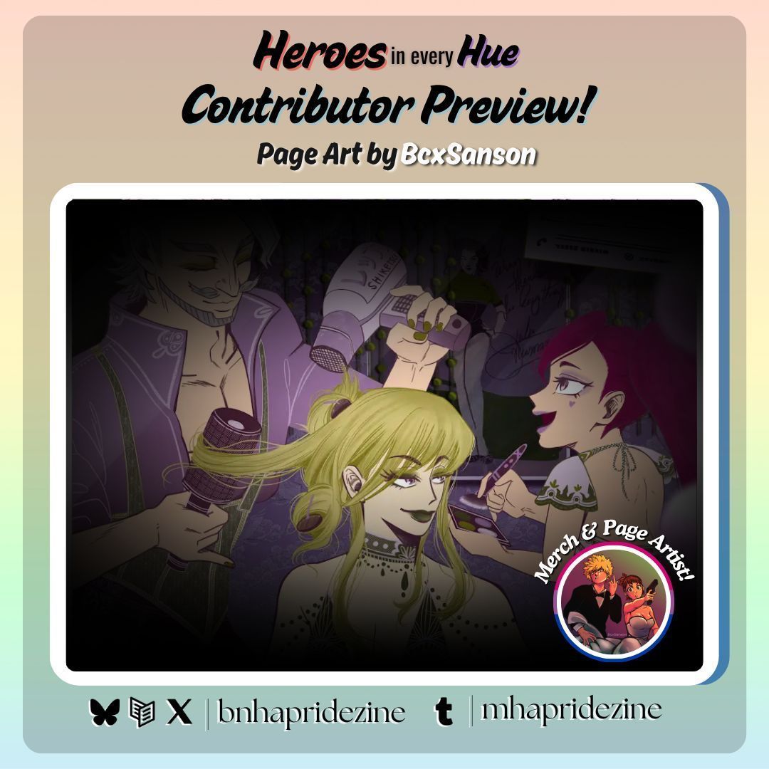 BNHAPrideZine's tweet photo. 🏳️🌈 Contributor Preview! ‼️
BcxSanson brings drag to a whole new level with her snapshot of Jeanist, Gentle, and La Brava!
#contributorspotlight #spotlight #zinepromo #lgbtq #pride #trans #lgbtqpride #bnha #mha #bestjeanist #gentlecriminal #labrava https://t.co/5iYSyQqx95
