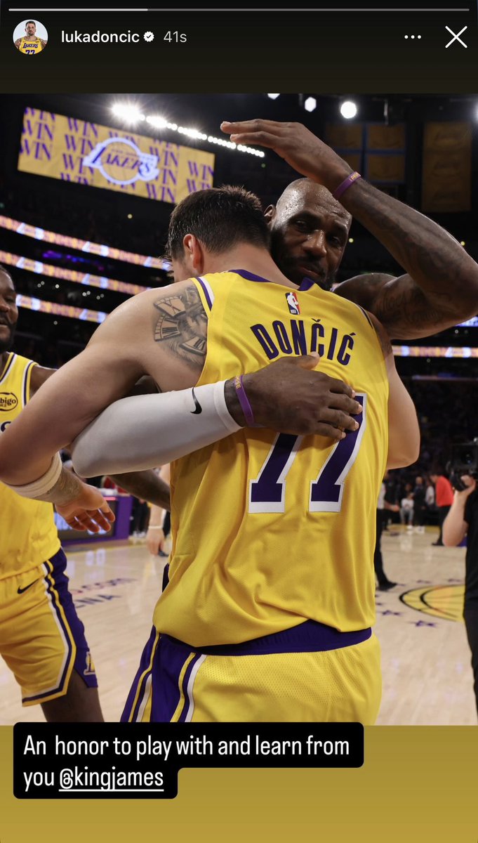 BronGotGame's tweet photo. Luka to LeBron on his IG story: “An honor to play with and learn from you” https://t.co/W2RnBdkidT