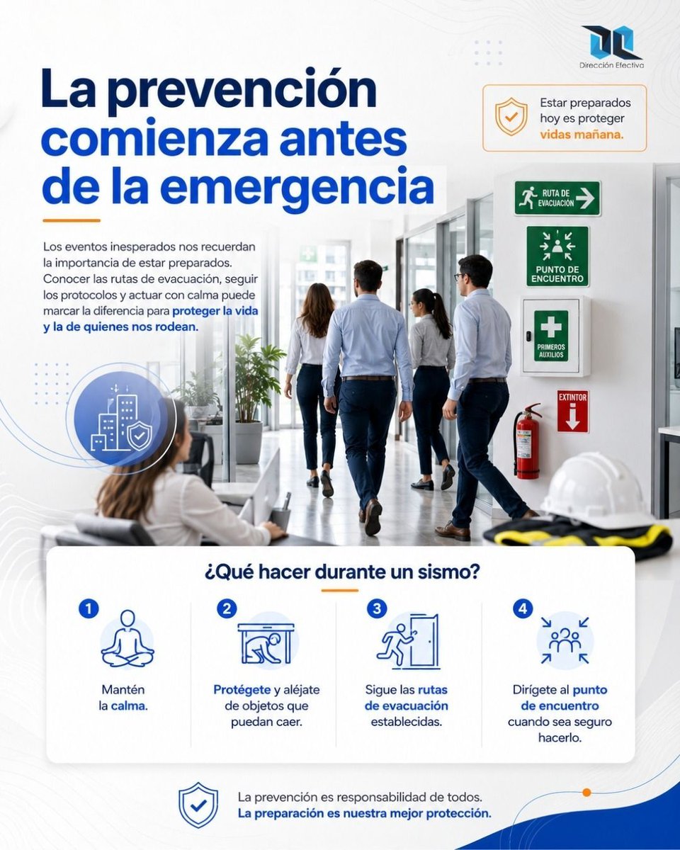 direfectiva's tweet photo. Saber cómo actuar durante un sismo salva vidas. Recuerda los 4 pasos clave: mantener la calma, protegerte de objetos que puedan caer, seguir las rutas de evacuación y dirigirte al punto de encuentro establecido 🚶‍♂️💨.
#DirecciónEfectiva #SSTColombia #PrevenciónDeRiesgos #Plan https://t.co/2YTzrL4ieF